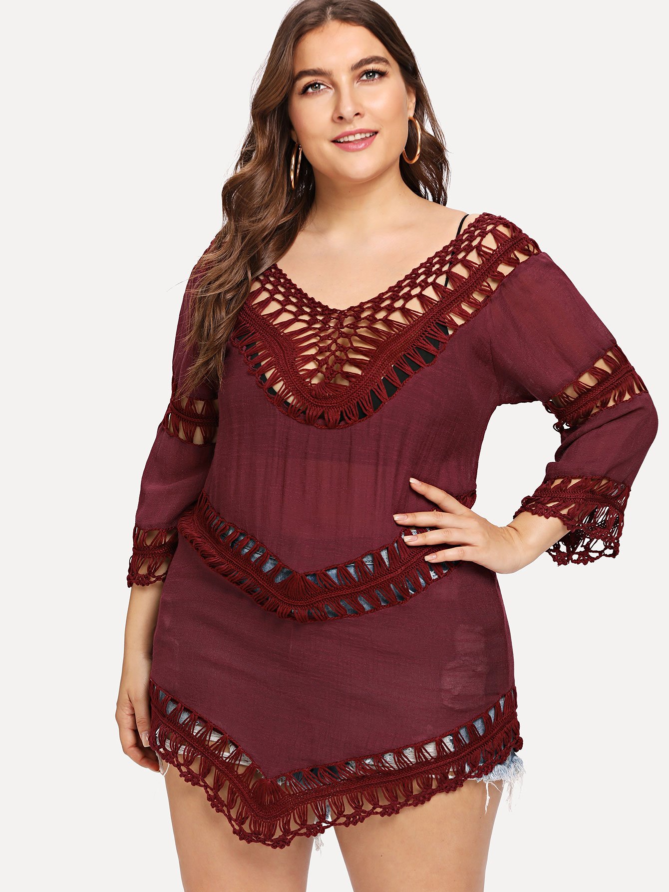 Накидка с вязаными панелями