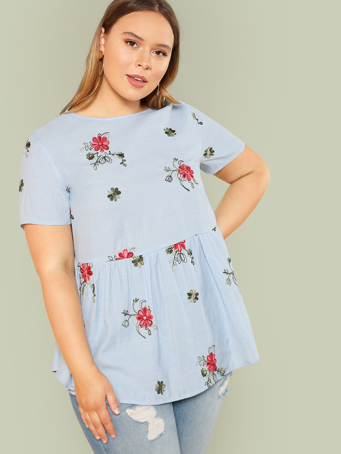 Топ с вышивкой цветы