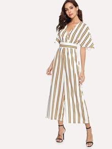 Striped Wrap Wide Leg Jumpsuit