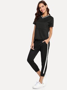 V Neck Top With Striped Pants