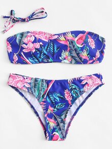 Tropical Print Bandeau Bikini Set