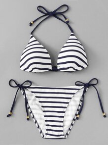 Self Tie Striped Bikini Set