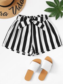 Belted Detail Striped Shorts