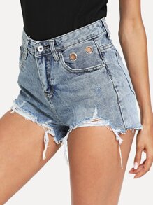 Bleach Wash Raw Hem Denim Shorts
