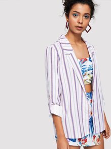 Roll Tab Sleeve Pinstripe Blazer