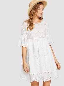 Laddering Lace Insert Eyelet Embroidered Dress