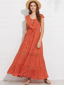 Lace Applique Dot Swing Dress