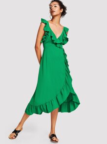 Tied Back Ruffle Wrap Dress