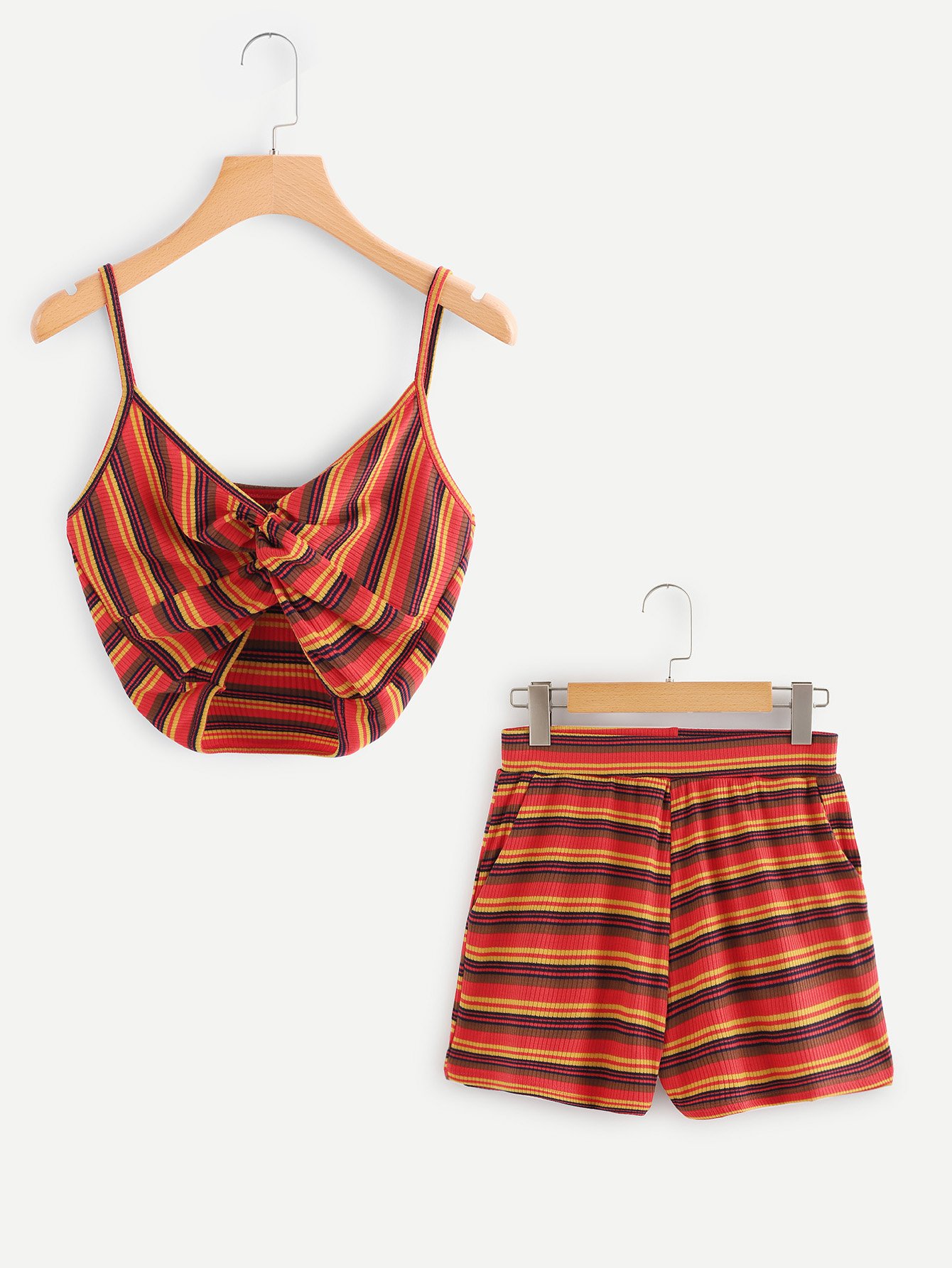 Multi-Stripe Twist Front Cami Top With Shorts
