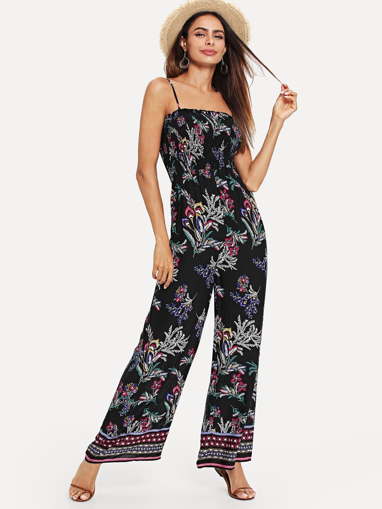 Shirred Panel Ботанический и Geo Print Cami Комбинезон