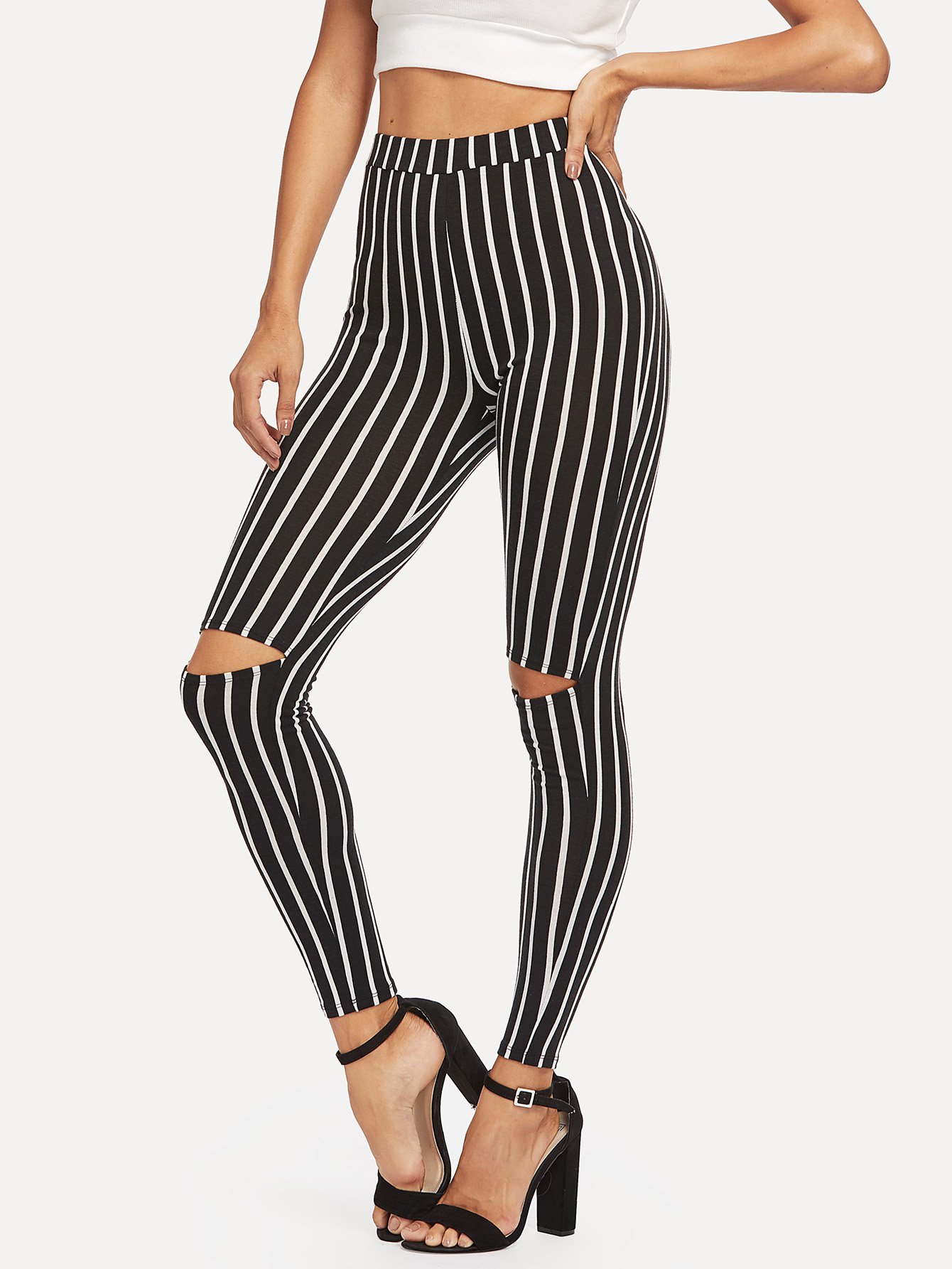 цены Ripped Knee Striped Leggings