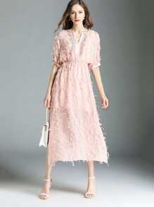 Split Fringe Chiffon Dress With Cami