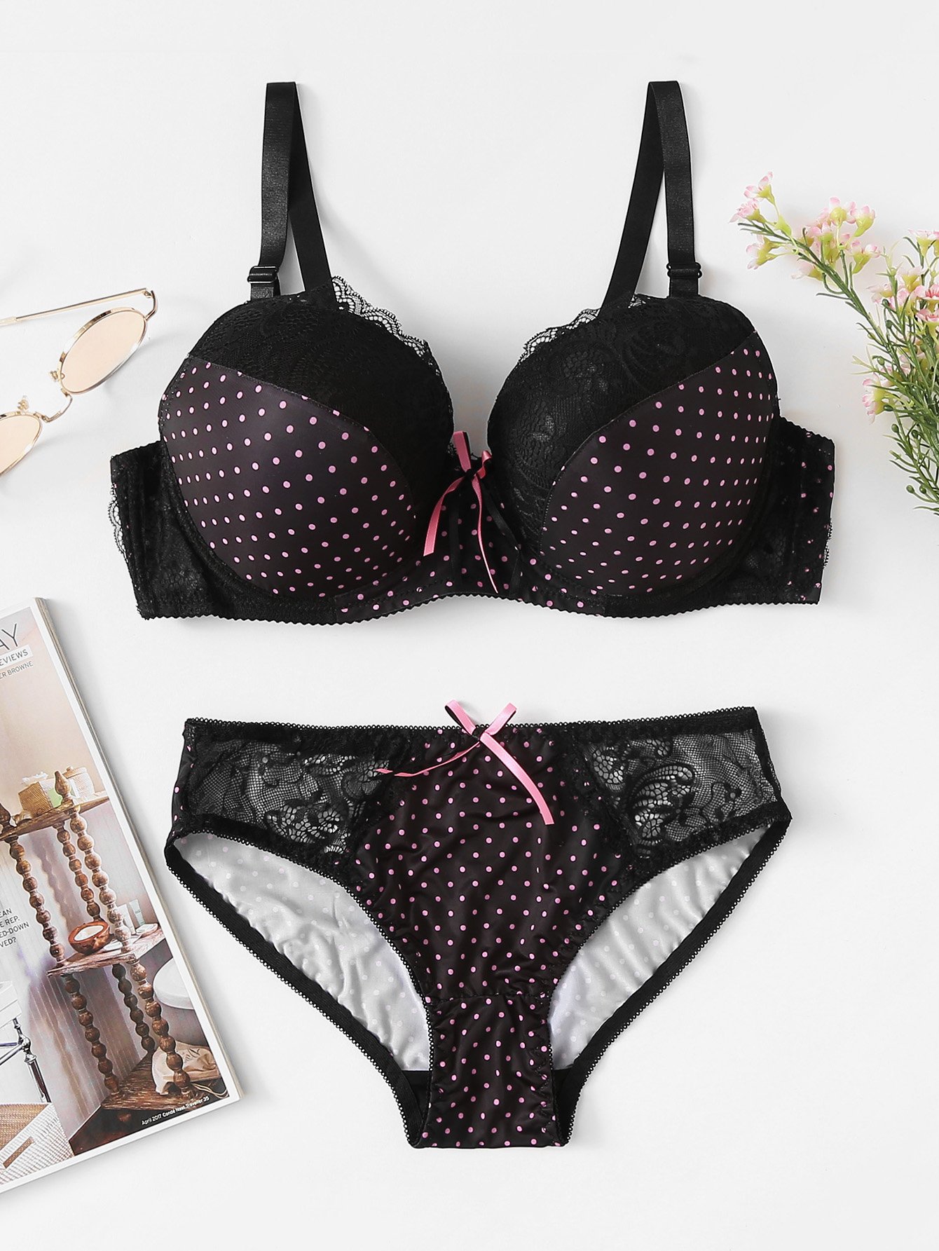 Комплект для нижнего белья Lace Polka Dont Contrast