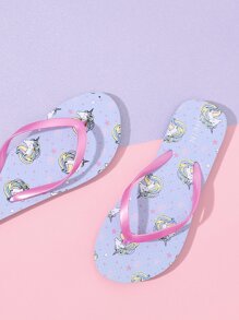Unicorn Pattern Toe Post Slippers