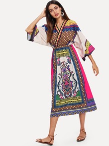 Geo Print Kimono Sleeve Dress