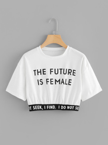 Slogan Print Crop Tee