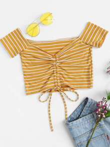 Off Shoulder Drawstring Crop Tee
