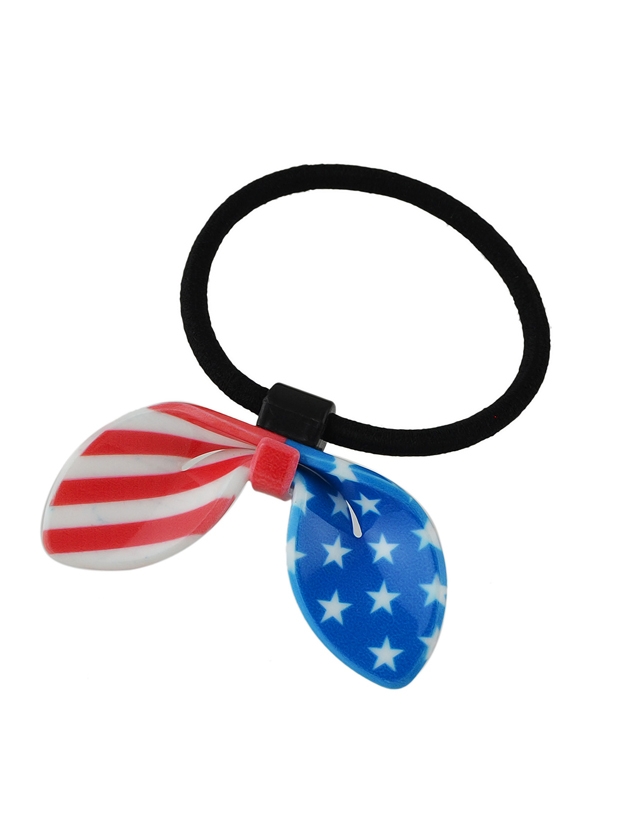 Blue Resin Leopard Flag Bowknot Shape Black Elastic Rope Hair Bands