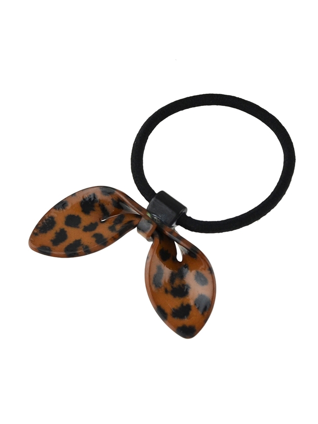 Leopard Resin Flag Bowknot Shape Black Elastic Rope Hair Bands