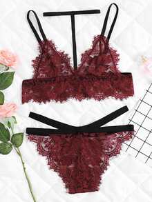 Detachable Halter Lace Lingerie Set