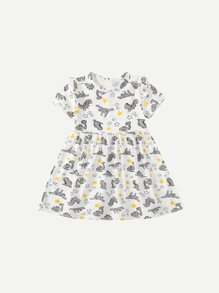 Girls Cartoon Dinosaur Print Dress