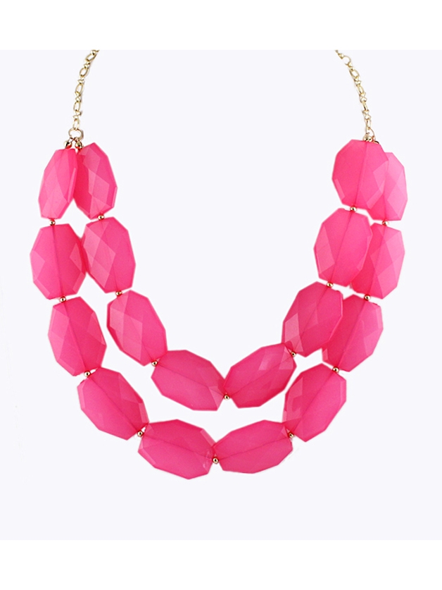 Hotpink Beads Doublelayer Zinc Alloy Shorts Women Choker Statement Necklace New 2014 Trendy Summer Designer