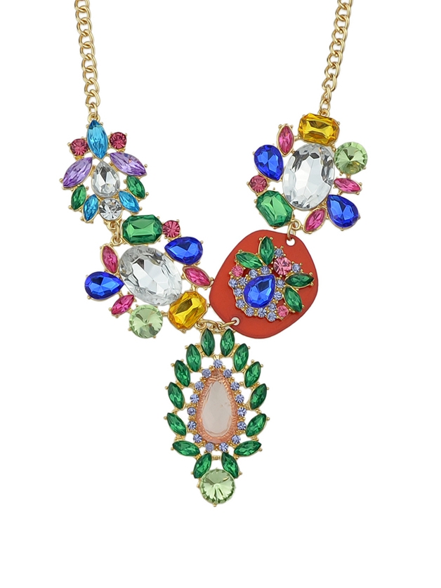 Luxury Colorful Rhinestone Gold Color Alloy Kolye Choker Necklace Fashion Bijoux For Women