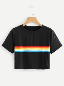 Colorful Striped Crop Tee