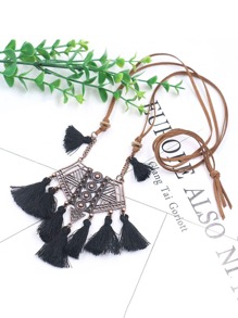 Hollow & Tassel Detail Statement Necklace