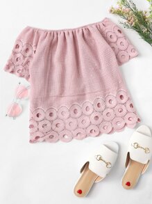 Circle Guipure Lace Panel Bardot Top