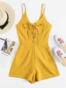 Lace Up Zip Back Cami Romper