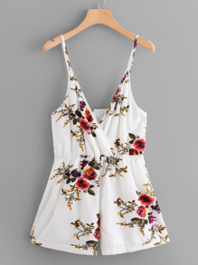 Random Florals Surplice Cami Romper
