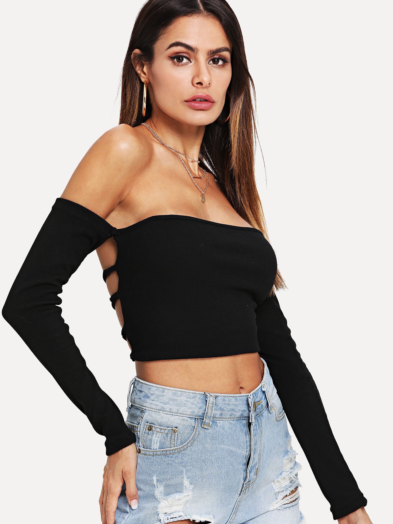 цена Bardot Lace Up Back Crop Tee