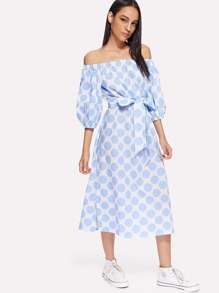Knot Detail Split Off The Shoulder Dress