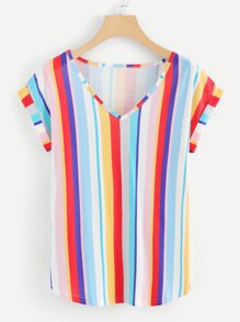 Roll Up Sleeve Striped T-shirt