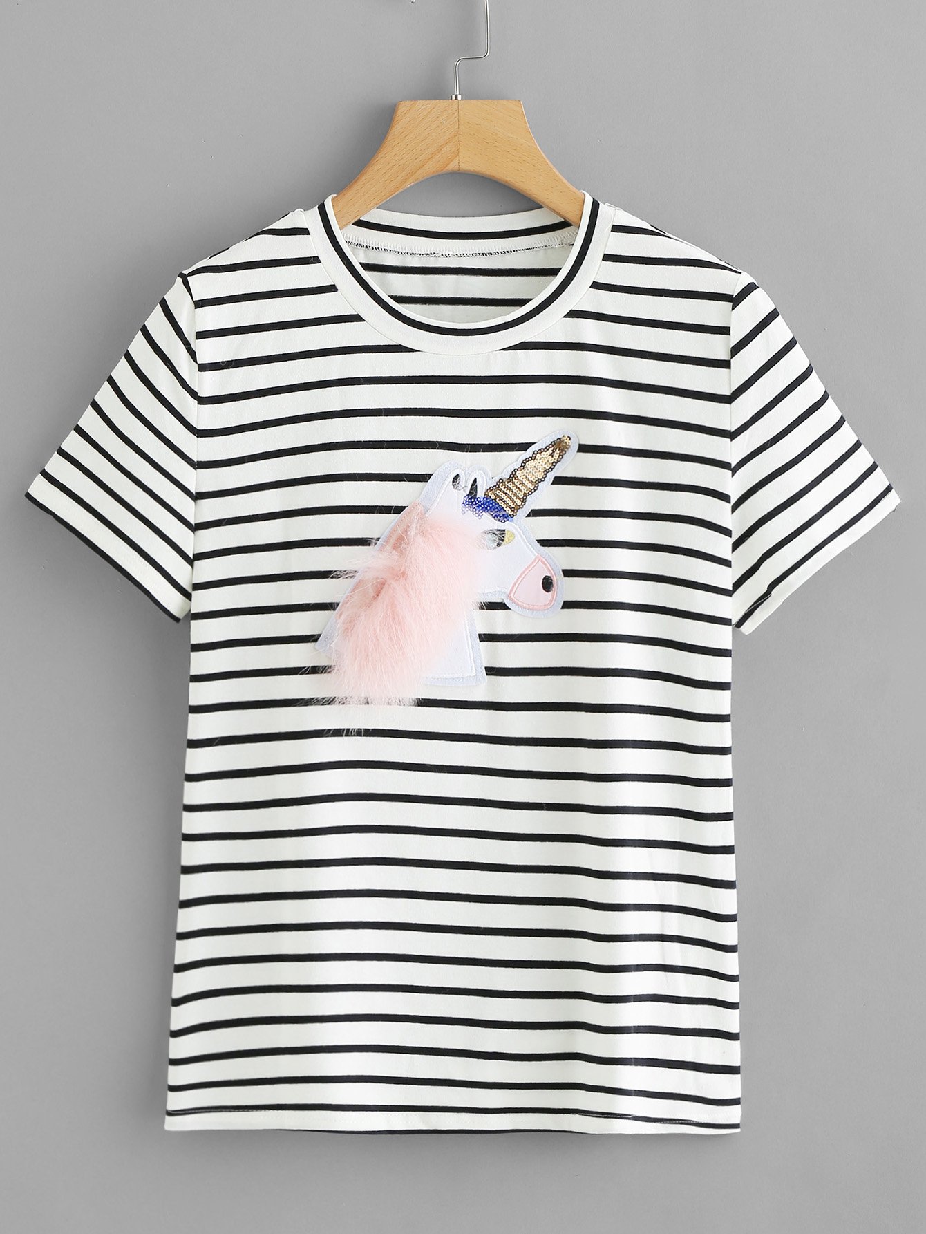 Искусственный мех и блеск Вышитая вышивка Единорог Тройник