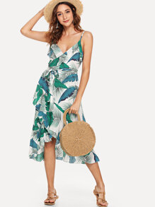 Self Tie Waist Printed Cami Dress