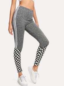 Gingham Panel Striped Side Leggings