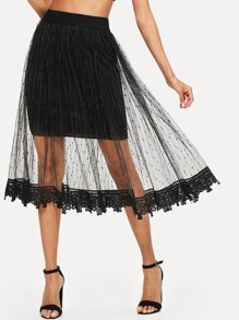 Lace Contrast Mesh Skirt