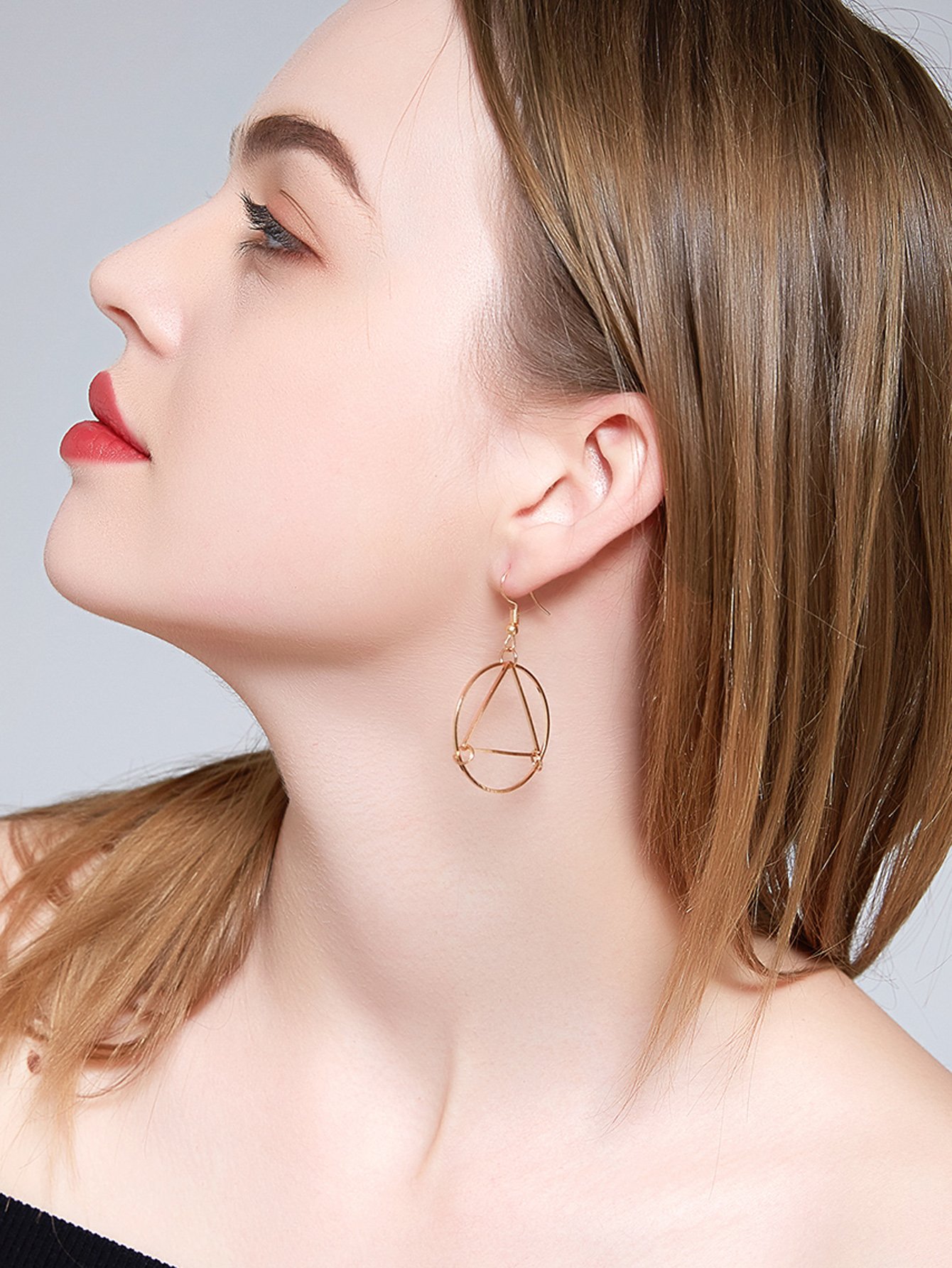 Circle & Open Triangle Design Hoop Drop Earrings