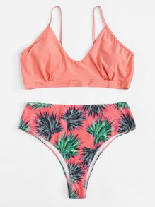 Plus Leaf Print Bikini Set