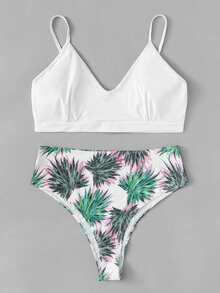 Plus Leaf Print Bikini Set