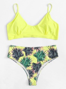 Plus Leaf Print Bikini Set