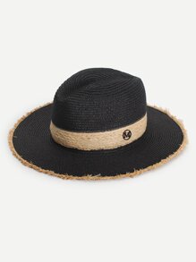 Frayed Trim Straw Hat