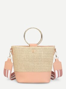 Two Tone Shoulder Bag With Ring Handle
