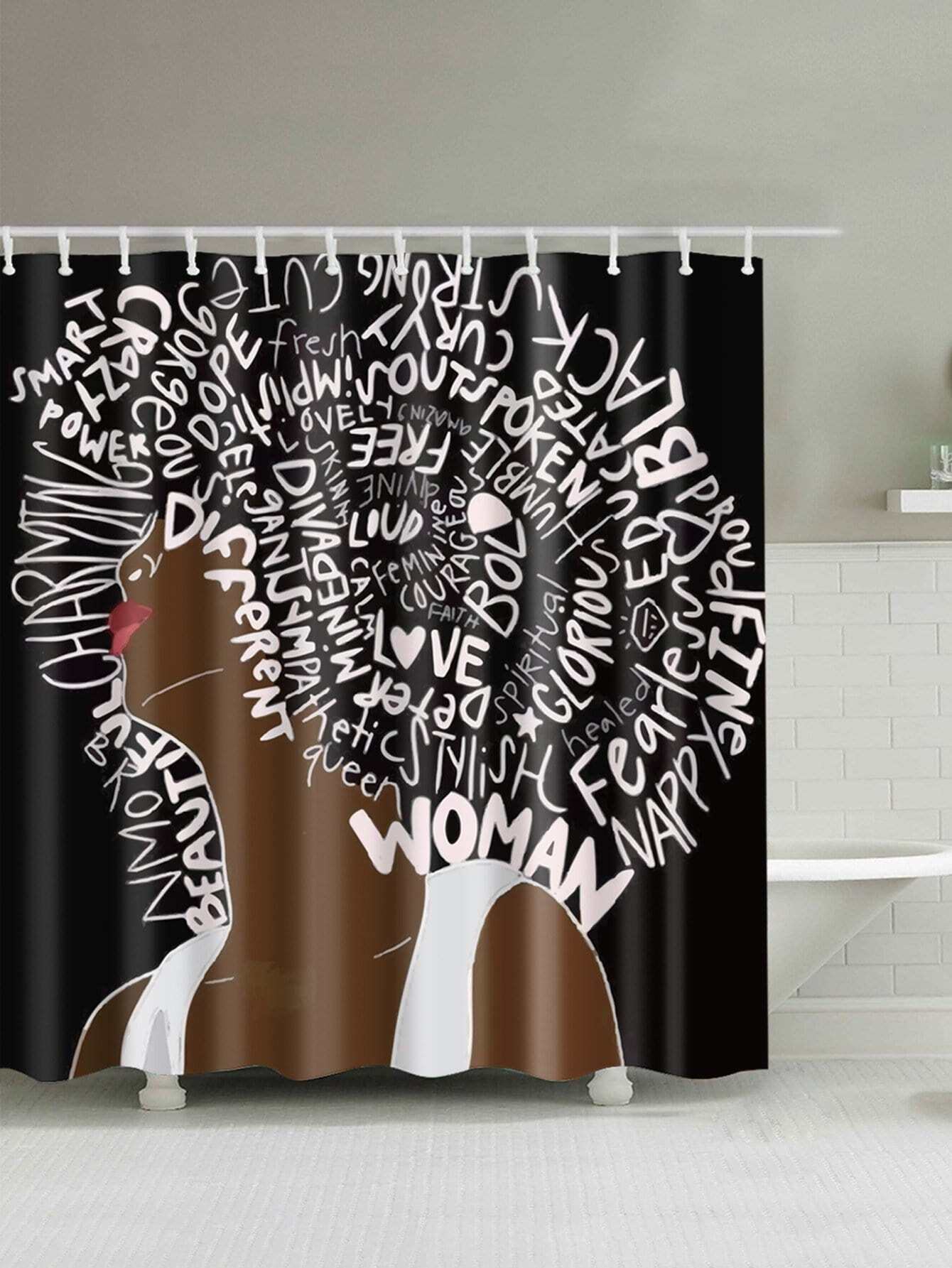 Slogan & Girl Print Занавеска для душа с крючком 12 шт.