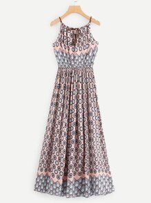 Geo Print Tie Neck Dress