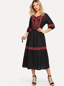 Tassel Detail Embroidered Dress