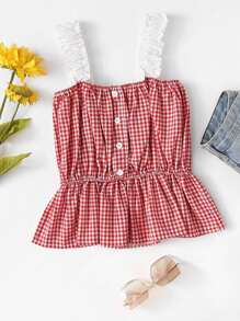 Frill Strap Checked Top