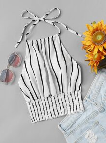 Striped Print Frill Hem Halter Top